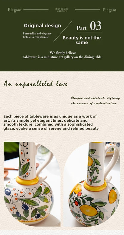 Ceramic Oil and Vinegar Dispenser Set Hand-Painted Underglaze Anti-Drip Leak-Proof Kitchen for Home Cooking, Dining and Outdoor Meals