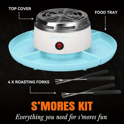 Electric S'mores Maker Indoor Tabletop Marshmallow Roaster Station with 4 Compartment Trays & 4 Roasting Forks – S'mores Kit for Family Fun Party Dessert Night Kids Adults Home Entertaining