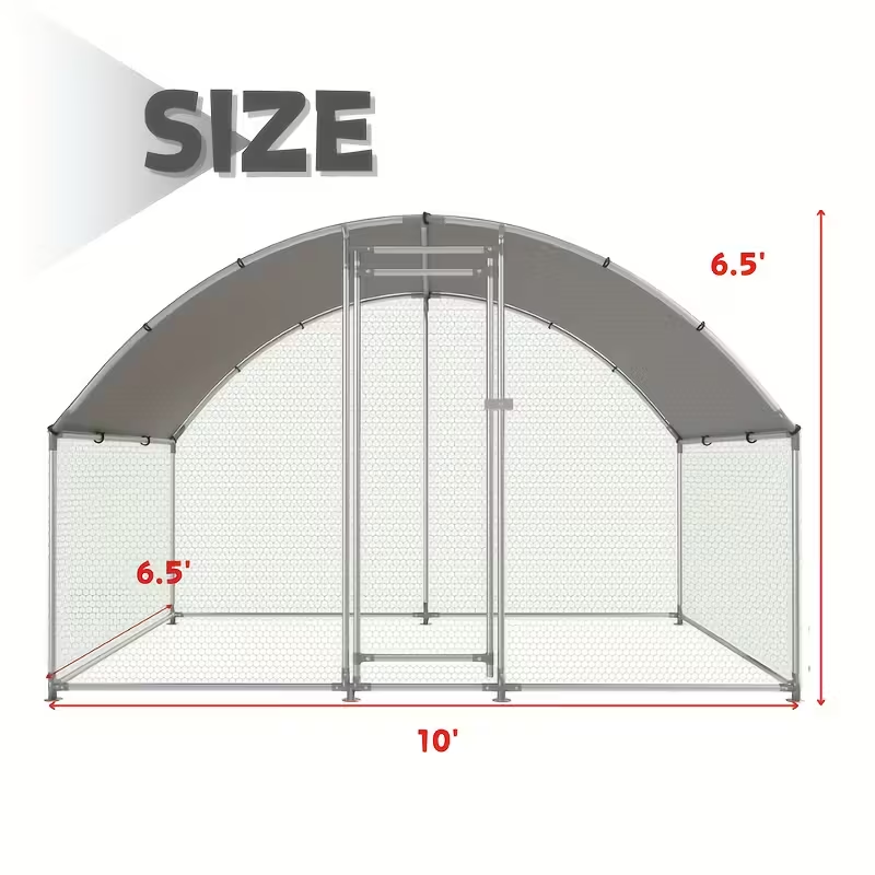 Walk-In Metal Poultry Enclosure in Six Size Options with Mesh Walls, Door and Partial Roof Cover