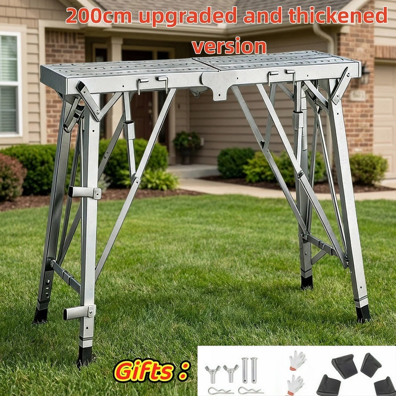 Aluminum Work Platform Height Adjustable Folding Portable Scaffold Bench Wide Base Safety Railing for Home Renovation RV Cleaning Window Painting 3 Sizes