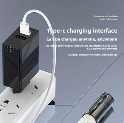 Rechargeable Nose, Ear and Eyebrow Hair Trimmer in Green with Stainless Steel Cutting Head and USB Charging