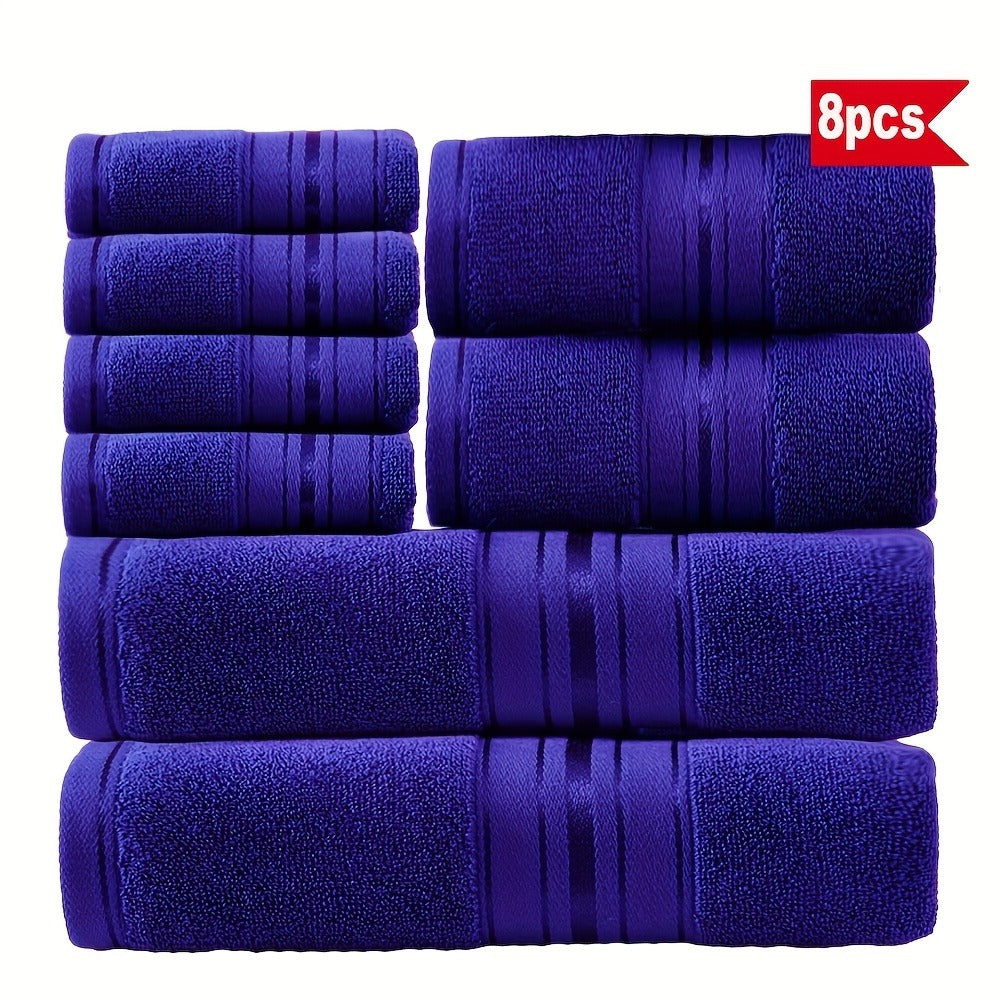 Towel Set 8 Piece 550GSM Pure Cotton Vintage Striped Bath, Hand Towels and Washcloths for Home and Guest Use