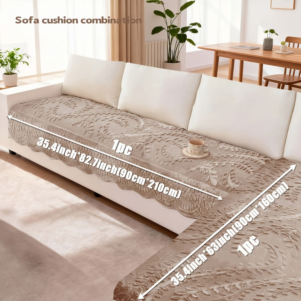 Sofa Cover Quilted Faux Rabbit Fur Plush Panels in 35.43-Inch Width with Seat, Pillowcase and Two-Piece Options