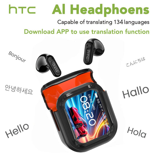 131 Language AI Translator Headset HTC NE20 Wireless 6.0 Smart LCD Touch Screen Gaming Mode Long Battery Life Compatible with PC Phone Tablet for Travel Business Gaming Everyday Use Lightweight