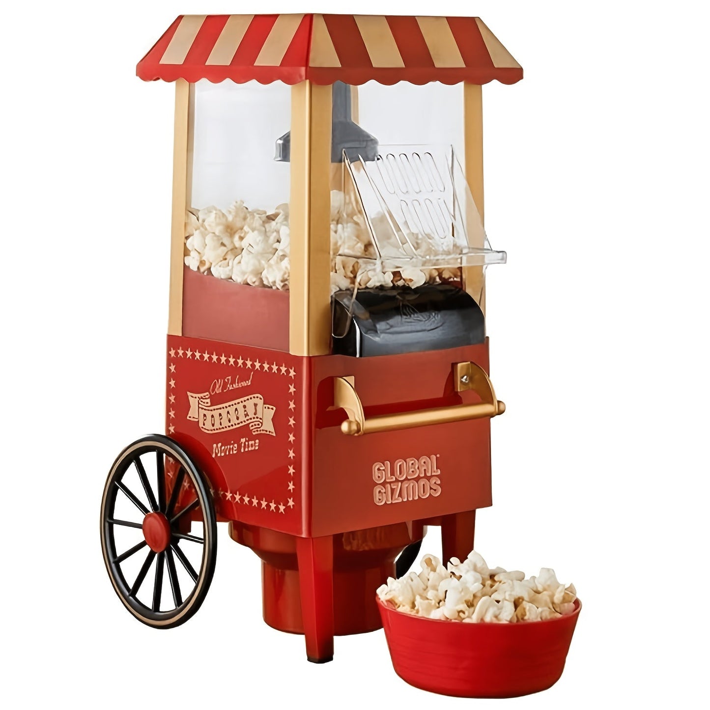 Carnival Cart Hot Air Popcorn Maker in Red with Single On-Off Switch and Compact Countertop Design
