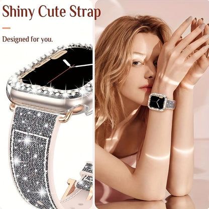 Rhinestone Mesh Watch Band and Matching Case Set for Apple Watch in 19 Color-and-Size Options