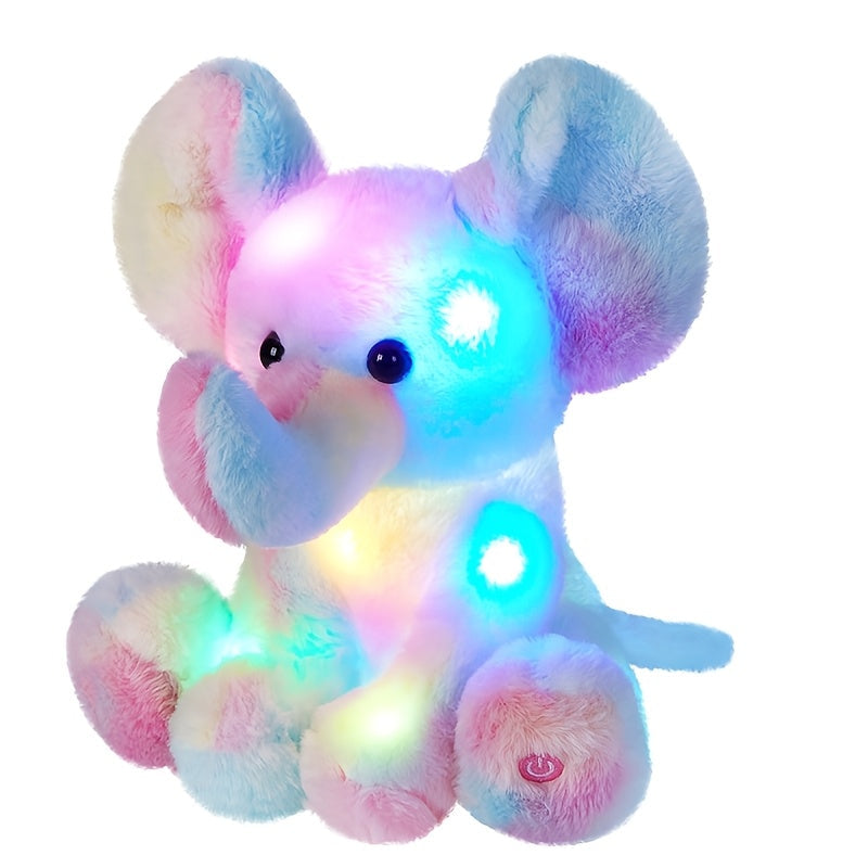 Plush Toy – Rainbow Elephant 12-Inch Light-Up Design with Optional Music for Colorful Room Display