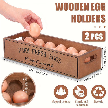 Two-Piece Farmhouse Wooden Egg Holder Rack Set with Handles and Space for Twenty-Four Eggs Each