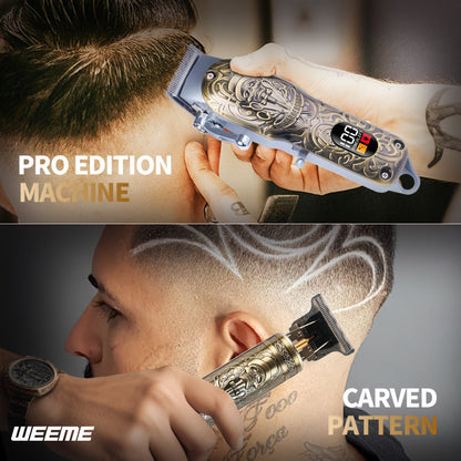 Hair Clipper WEEME Dragon and Phoenix Two-Tool Set with USB-C Charging, Four Guide Combs and Three Finishes