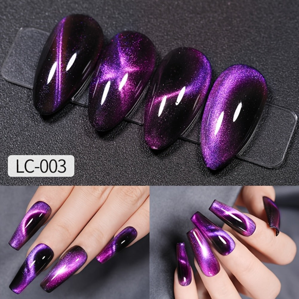 Gel Nail Polish – Cat Eye Magnetic 8pcs Aurora Glitter Black Crystal Semi-Permanent — 3D Light-Shifting Nail Art Gel No Base Color…