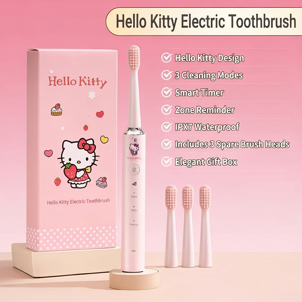 Electric Toothbrush Sanrio Hello Kitty or Pochacco Style with Four Modes, Four Levels and Three Brush Heads