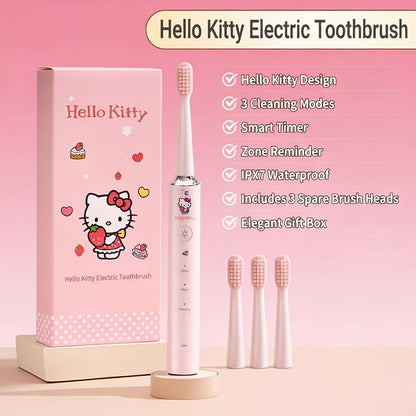 Electric Toothbrush Sanrio Hello Kitty or Pochacco Style with Four Modes, Four Levels and Three Brush Heads