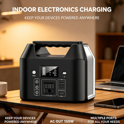 Portable Power Station 256Wh 300W Compact Unit with AC, DC, USB Outputs and Multi-Mode LED Light