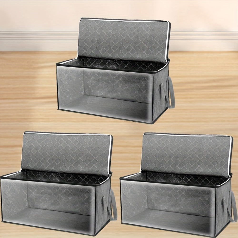 Storage Bag Set, 3-Piece Gray Foldable Closet Organizers with Clear Front Windows, Zipper Closures and Carry Handles