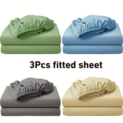 Fitted Sheet Set 3pcs with 2 Pillowcases | Soft Solid Color Bed Sheets Twin Full Queen King