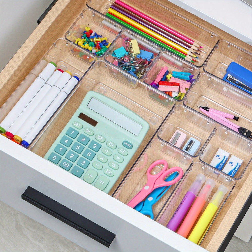 Drawer Storage Organizer Set 60-Piece Clear Plastic Bins in Four Sizes for Desk, Kitchen or Office