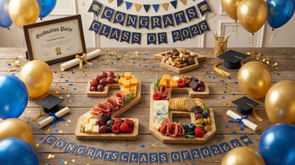 Party Decorations Class of 2026 Fillable Number 26 Serving Trays with Graduation Cap Accent