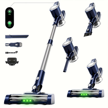 Anti-Tangle LED Vacuum Cleaner 55-69Kpa Corded & Cordless with Green LED Brush, Removable Battery & Multiple Suction Levels - Up to 45 Min Runtime for Carpets, Pet Hair & Hardwood Floors, 7 Colors