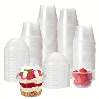 100-Piece Clear 8-Ounce Dessert Cup Set with Separate Dome Lids for Layered Treats and Party Service