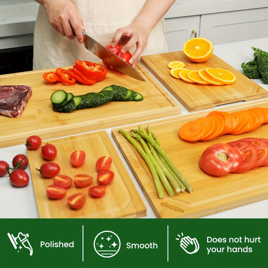 Bamboo Cutting Board Set 4-Piece Extra Large – Heavy Duty Chopping Boards with Juice Grooves for Meat, Vegetables & Cheese | Essential Kitchen Tools | Mother’s Day & Holiday Gift