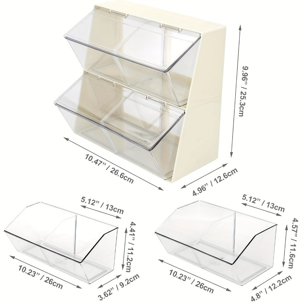 Three-Compartment Countertop Storage Organizer with Clear Front Doors, Top Lid and Two Frame Colors