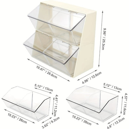 Three-Compartment Countertop Storage Organizer with Clear Front Doors, Top Lid and Two Frame Colors