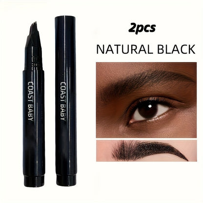 Eyebrow Pencil 2-Pack Multi-Fork Tip Waterproof — 4 Shades Natural Hair Stroke Effect Brow Pen Smudge-Proof Long-Lasting Microblading Look Hairline Filler for Sparse Brows Beginners Women