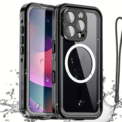 Phone Case Integrated Screen Protector Cover with Magnetic Wireless Charging and Lanyard for iPhone 15–16 Models