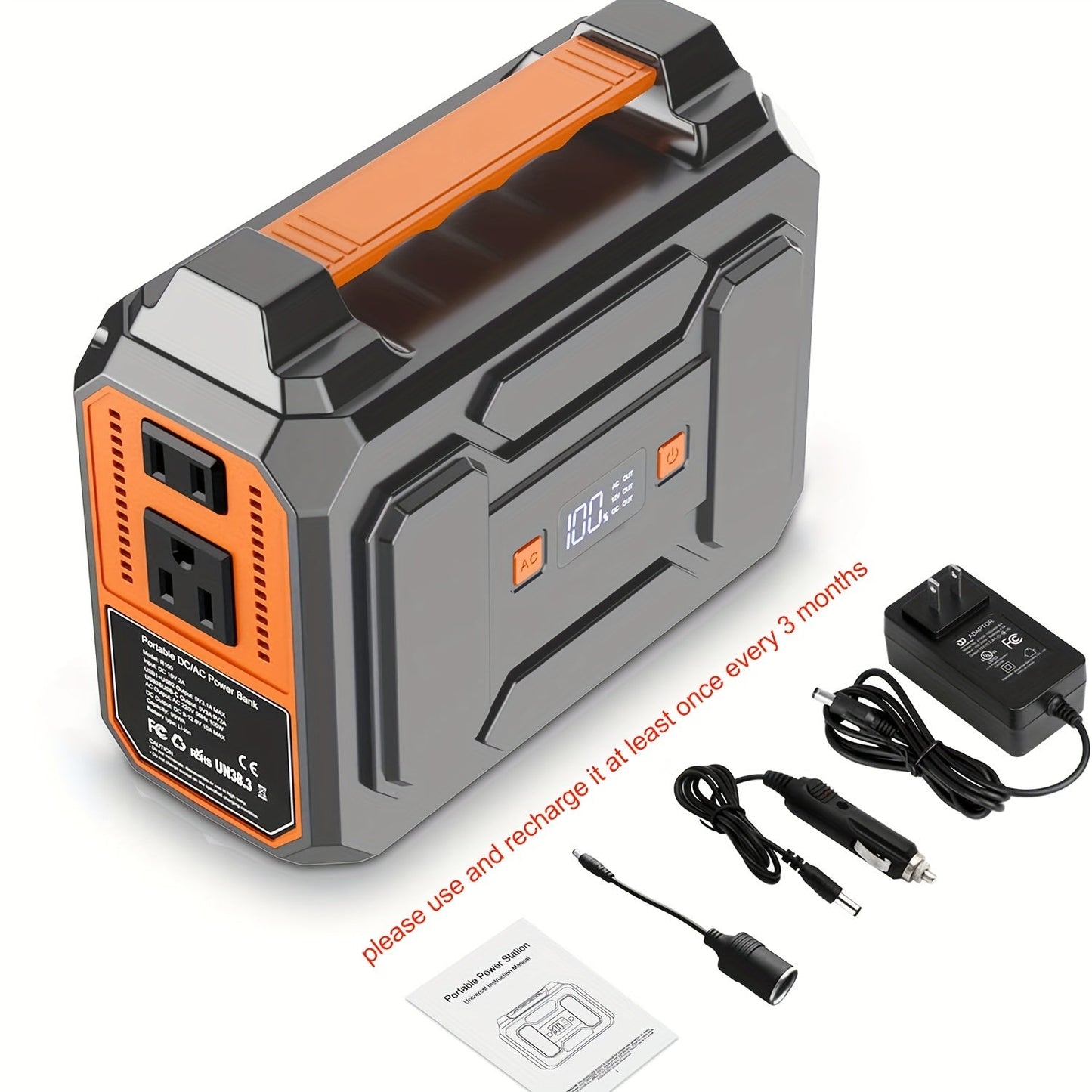 Portable Power Station with 146Wh or 300W Source Configurations, AC, DC, USB and LED Light