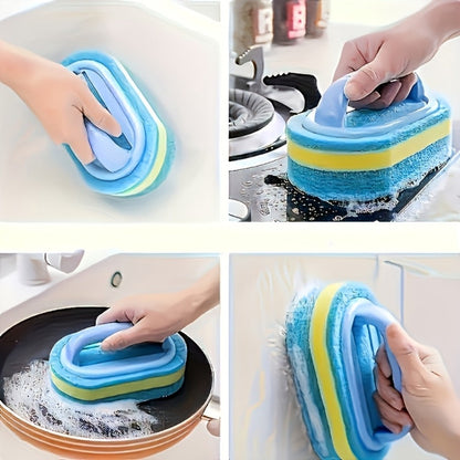 Natural Sponge Cleaning Brushes Set of 5 – Thickened Ergonomic Handle, Quick-Drying, Pill-Free, Multi-Surface Kitchen Bathroom Dishware Pool Scrubber Pads