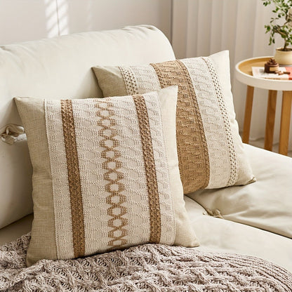 Brown and Beige Geometric Throw Pillow Covers, Two-Piece 18 x 18-Inch Set with Zipper Closures