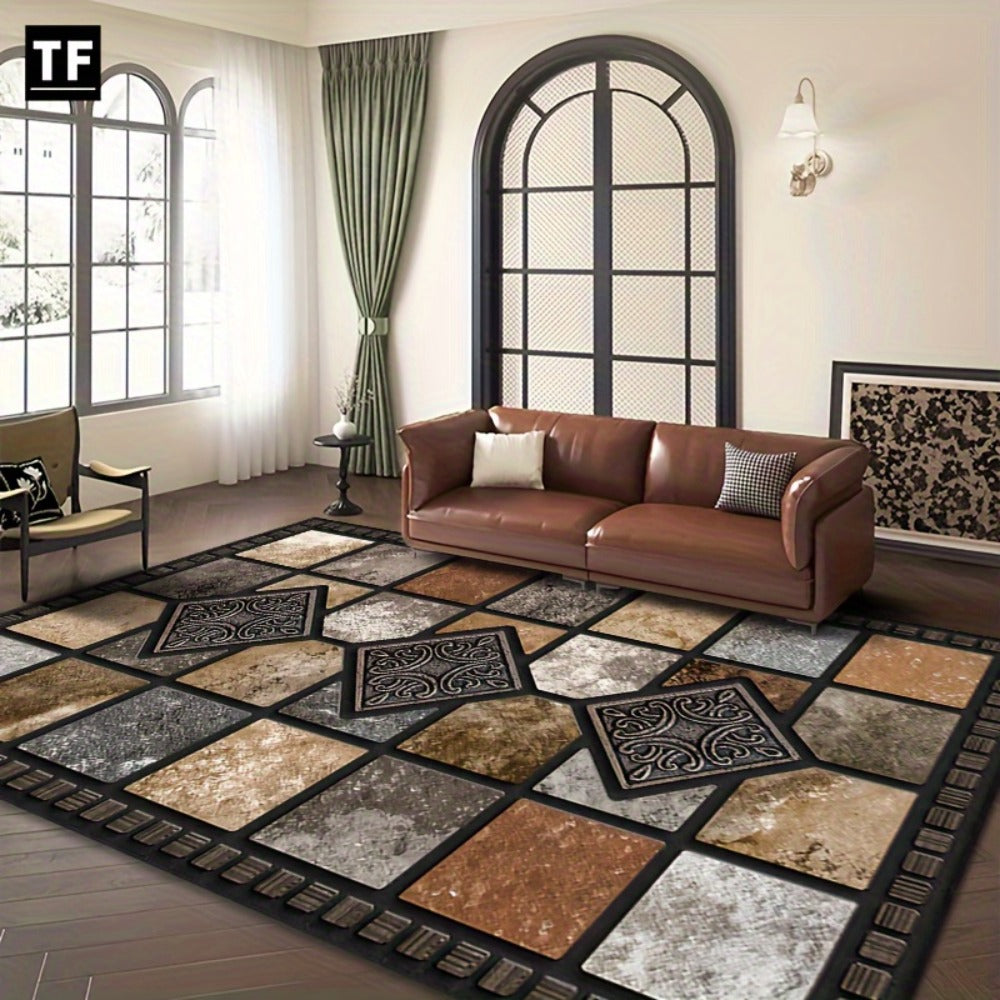 Area Rug 56x80 Marble Tile Print with Soft Surface for Living Room, Bedroom or Covered Patio
