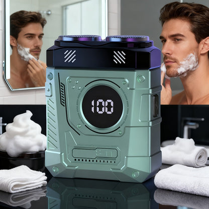Electric Shaver Mini Dual-Head Rotary Razor with USB Charging, One-Button Control and Eleven Style Options