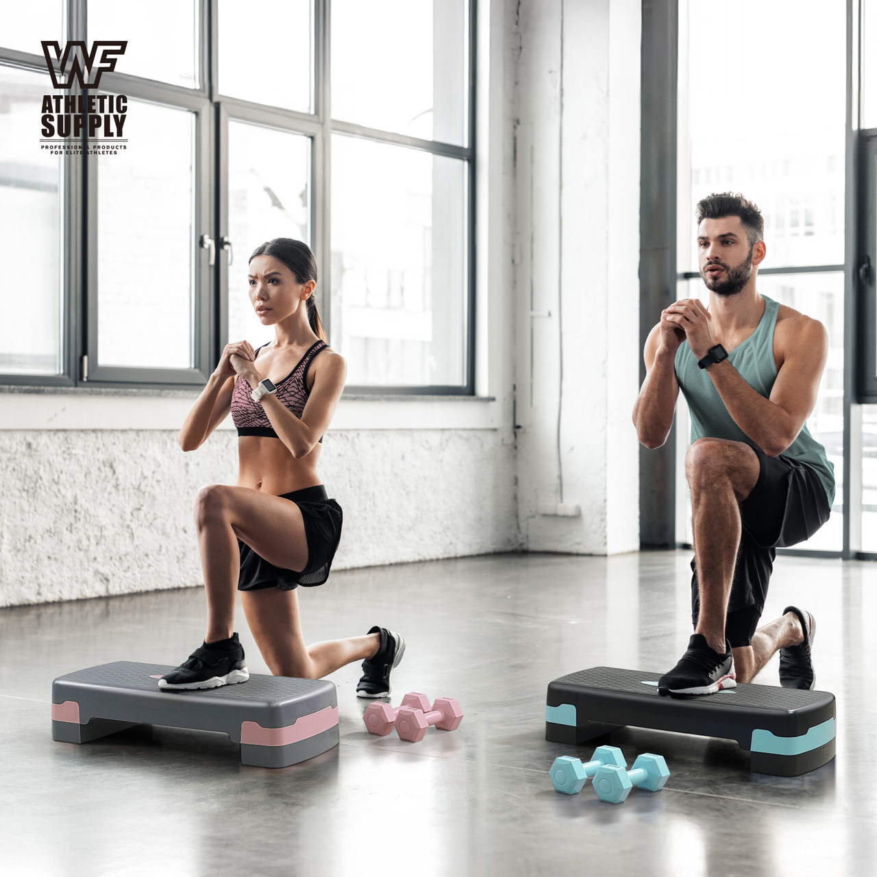 Fitness Equipment WF Aerobic Step Platform with Two Height Levels Dumbbells and Measuring Tape Set