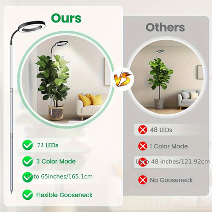 Telescopic Ring LED Plant Lamp with Flexible Gooseneck, 10-65in Pole and Black or White Options