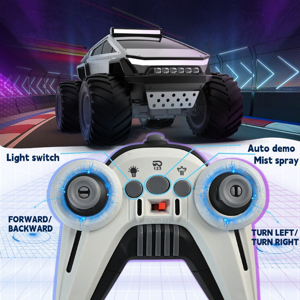 Remote Control Car, Cybertruck-Style 1:14 and 1:18 Pickup Models with 2.4GHz Control, LEDs and Spray Effect