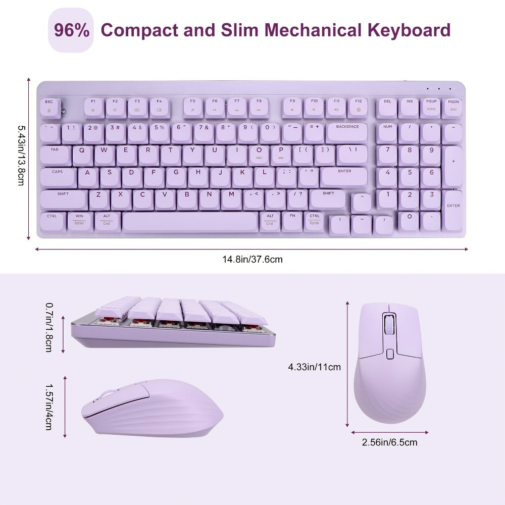 FA98 Low-Profile 98-Key Wireless Keyboard and Mouse Set with Purple, Silver or Pink Color Options