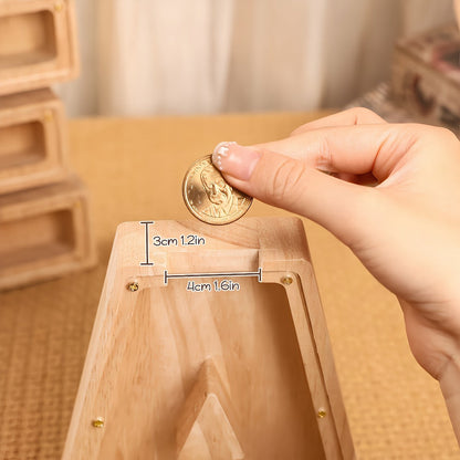 Wooden Alphabet Letter Coin Bank with Clear Front Panel, Top Slot and Eight Initial Options for Home Decor