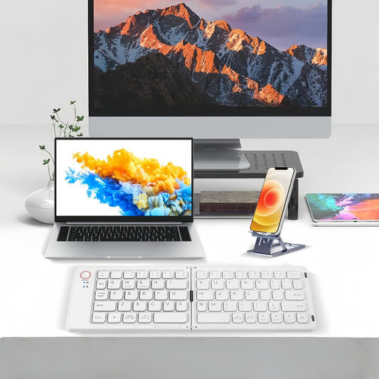 Folding Wireless Keyboard KLZO B023 Dual-Fold Magnetic – Slim Portable Bluetooth Keyboard, Ultra-Long Battery Life, Multi-Device Compatible for iPhone, iPad, Android, Windows, Mac | White, Green, Black