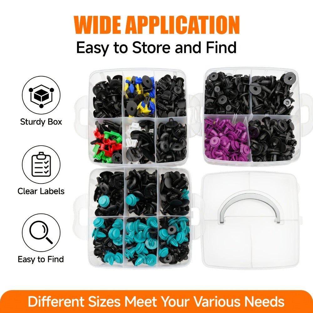 Car Bumper Screw & Rivet Repair Kit 725-Piece – Universal Plastic Clips, Nuts & Fasteners for Bumper, Wing & Interior Body Panels, Includes 680 Rivets + 45-Piece Tool Set
