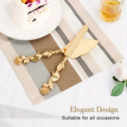 Cake Knife and Spatula Set with Rose Handle – Silver-Plated Dessert Server Gift Box Set for Wedding, Birthday & Party