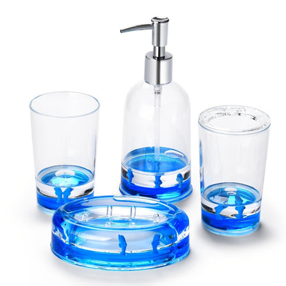 Bathroom Accessory Set 4-Piece 3D Floating Motion Acrylic Liquid Vanity Kit - Tumbler, Toothbrush Holder