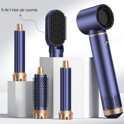 5-in-1 Hot Air Brush Hair Styling Tool with Three Temperature Settings and Five Attachments