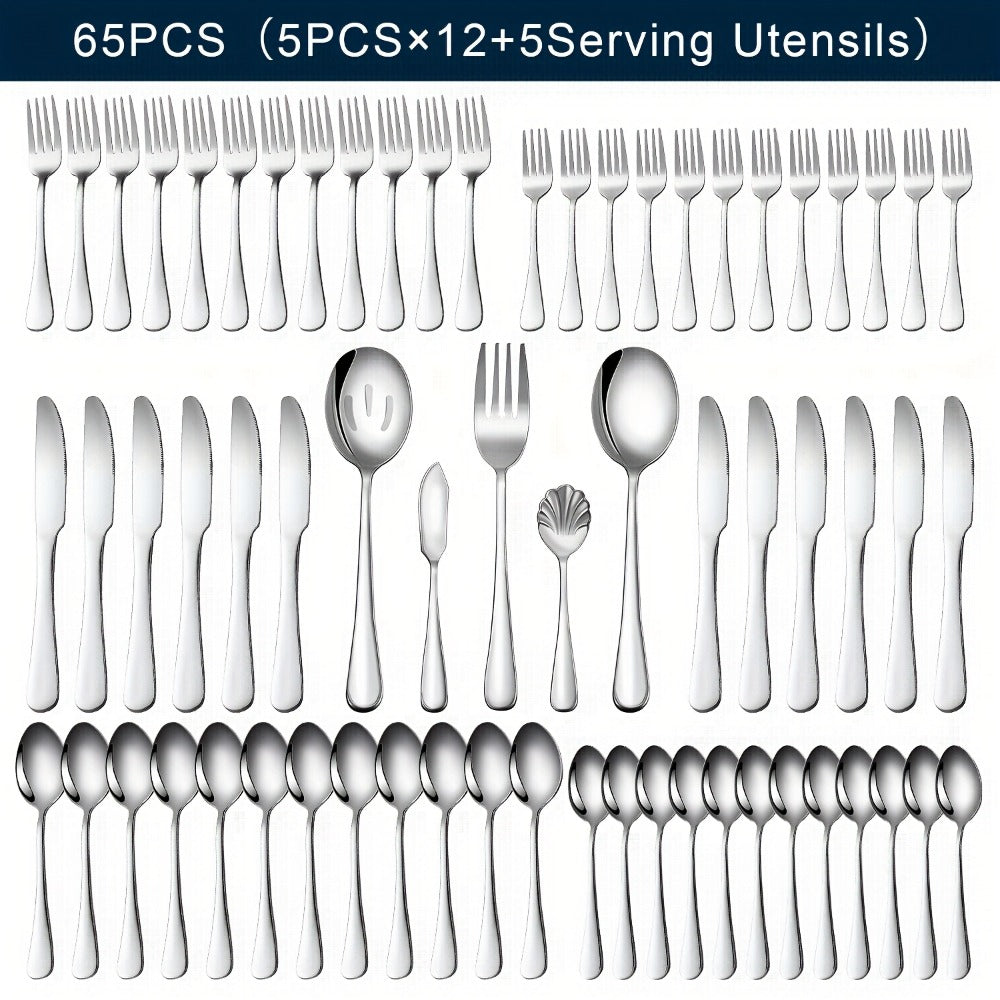 20-, 24-, 30- or 65-Piece Flatware Set in Silver or Black with Option-Specific Serving Utensils