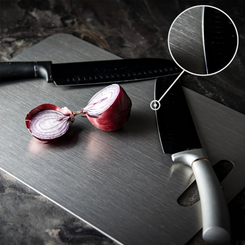 Cutting Board Three-Piece Stainless Steel Set with Rounded Corners, Carry Handles and Three Sizes