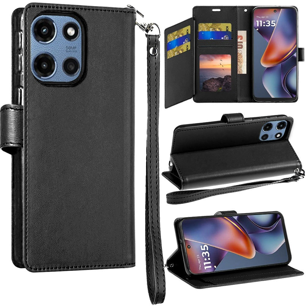 Folio Wallet Case for Motorola Moto G 5G 2025 with Five Card Slots, Cash Pocket and Kickstand
