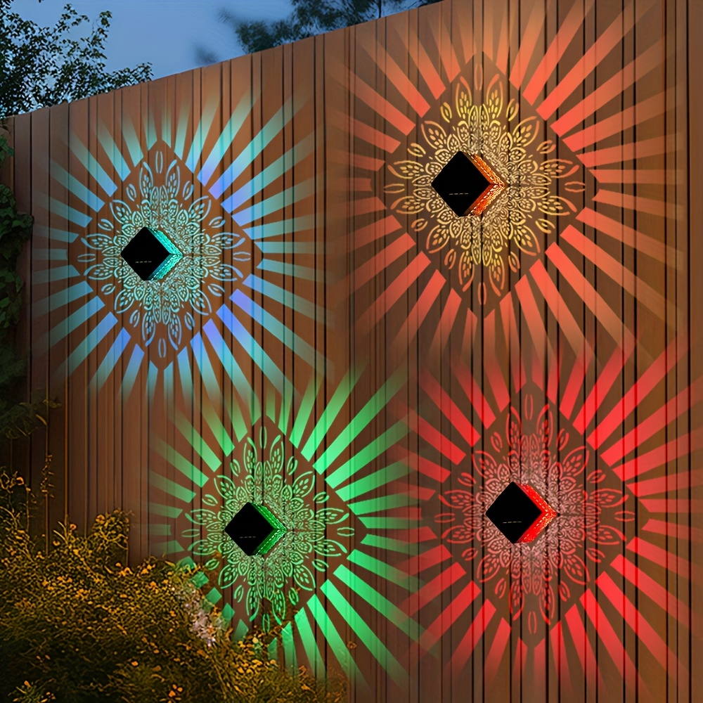 Solar Fence Lights Outdoor - Metal Step Wall Light for Garden Pillar Patio Courtyard Multicolor & Warm LED Decor