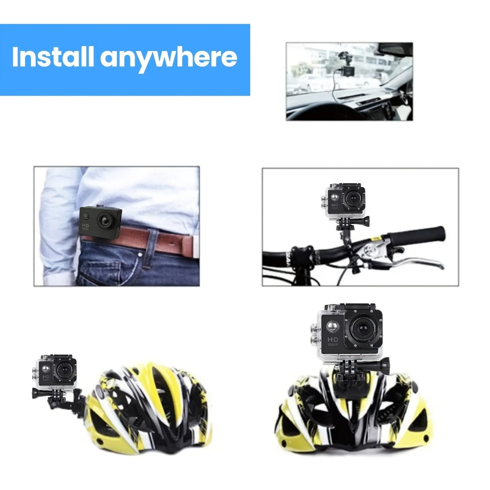 1080P 30fps-Labeled Action Camera with 170-Degree Lens, 2-Inch LCD, 900mAh Battery and Mounting Accessories