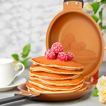 Double-Sided Omelette Pan Cookware with 7.09in Round Wells, Reversible Hinge and Golden Finish