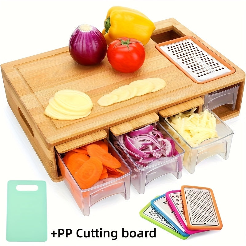 Bamboo Cutting Board Prep Station with Slide-Through Opening, Drawer Positions and Two-Tray Package Option
